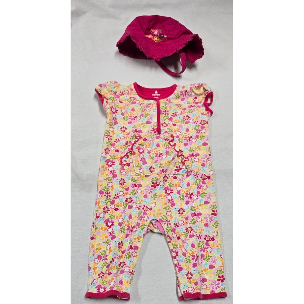 Baby Gap Girls Pink Floral Romper and Sun Hat Set 3-6 Months Summer 2007 Vintage